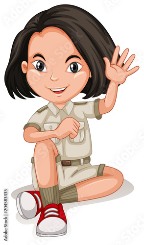 A Young Safari Girl on White Background