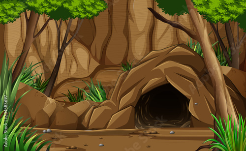 A Dark Rocky Cave from Outside