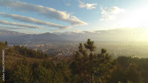 Scenic sunset over Avezzano landscape, aerial photo