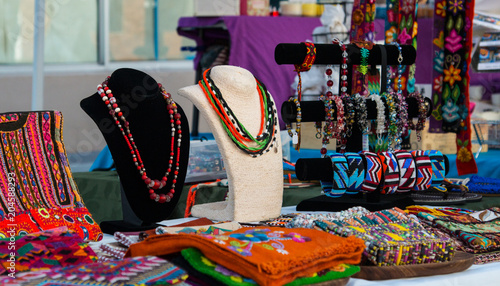 Art and craft artisan market display with clothes and jewelry