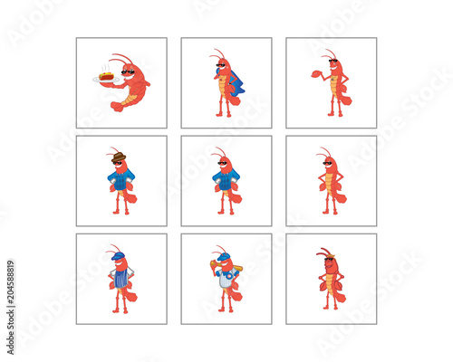 shrimp dish cartoon character mascot logo image vector set
