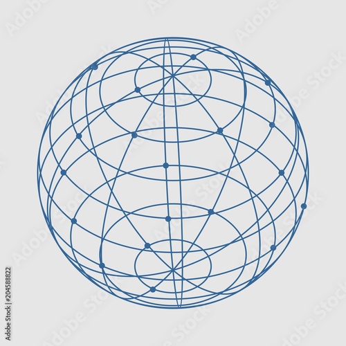 Wire frame style design. Platonic solid design. Connected lines with dots.
