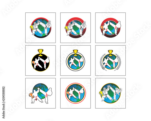 karate character illustration logo icon vector set