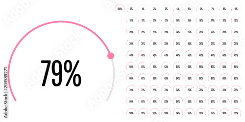 Set of circular sector percentage diagrams from 0 to 100 ready-to-use for web design, user interface (UI) or infographic - indicator with pink