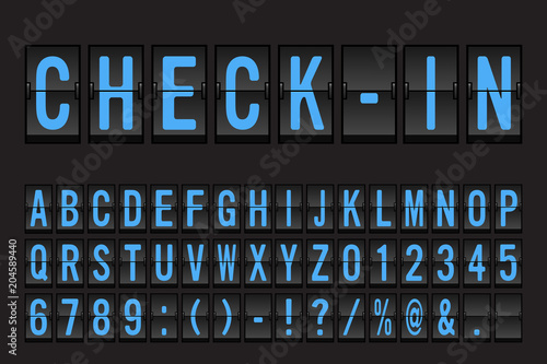 Airport Mechanical Flip Board Panel Font - Blue Font on Dark Background Vector Illustration