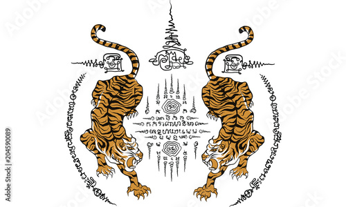 Thai traditional tattoo, Thai traditional painting in temple vector