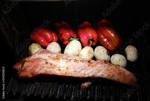 Steak board with tomatoes onions