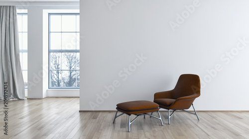 Modern bright interiors apartment with mockup poster frame 3D rendering