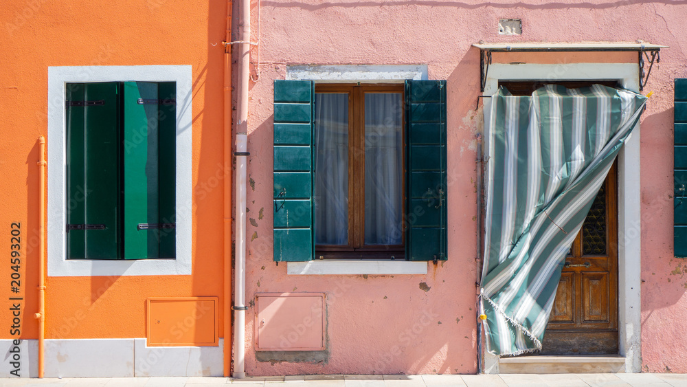 Burano, Venezia, Italy. Detailsof the colorful houses in Burano island