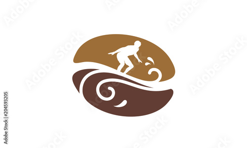 Coffee Bean Surfer, Summer Ocean beach Surf logo design inspiration