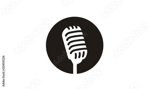 Simple Mic Microphone Circular label for Podcast or Sing Logo design inspiration