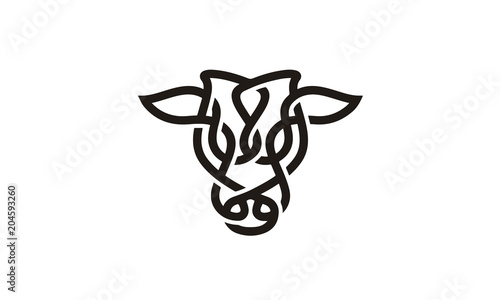 Bull Cow Angus Buffalo Longhorn Cattle Head with Celtic Knot Line Style Logo design inspiration