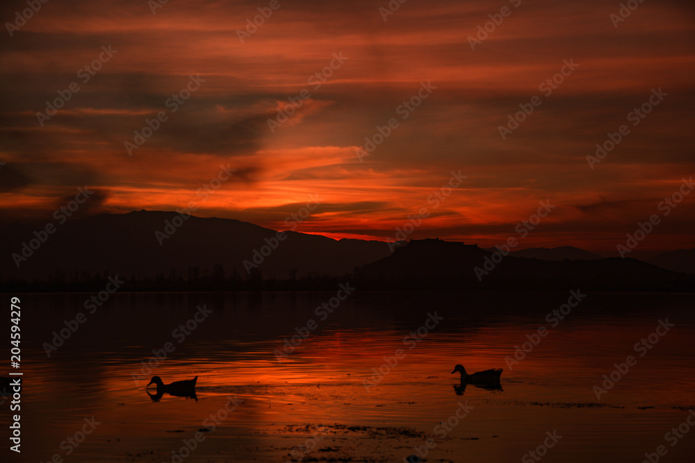 Naklejka premium A beautiful sunset at dal lake
