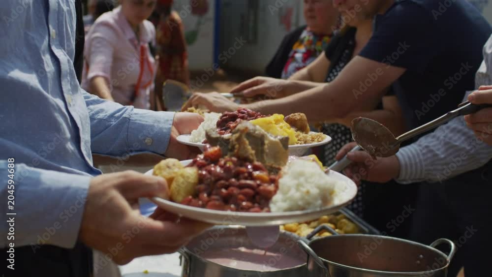 Serving plates with food