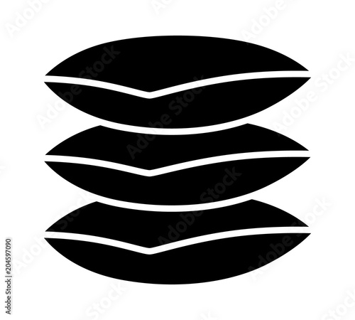 A stack of three bedding pillows or decorative cushions flat vector icon for apps and websites