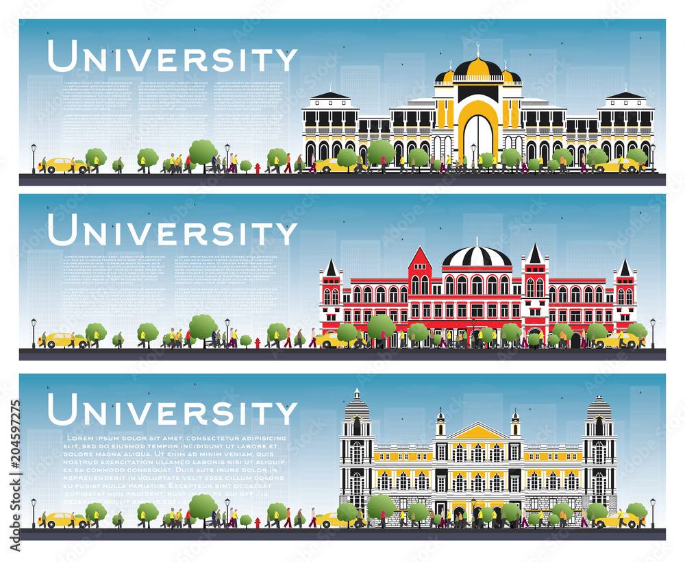 Set of University Campus Study Banners. Vector Illustration.