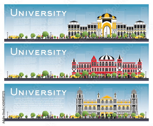 Set of University Campus Study Banners. Vector Illustration.