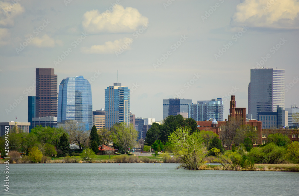 Downtown Denver, Colorado from Sloan Lake on a Sunny day Downtown Denver, Colorado from Sloan Lake on a Sunny day