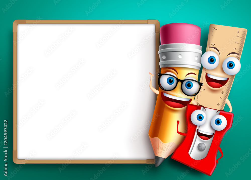 School whiteboard background with supplies Vector Image