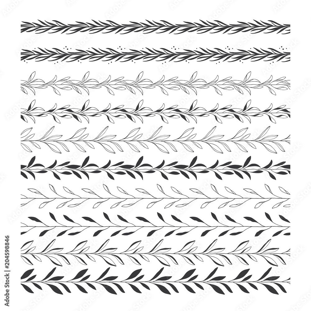 vector hand drawn floral leaf borders and dividers, floral leaf clip