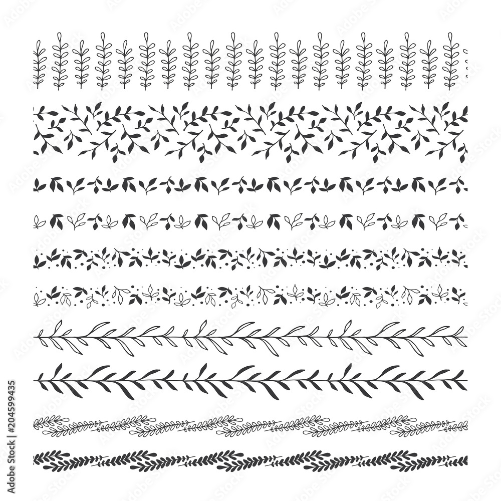 vector hand drawn floral leaf borders and dividers, floral leaf clip