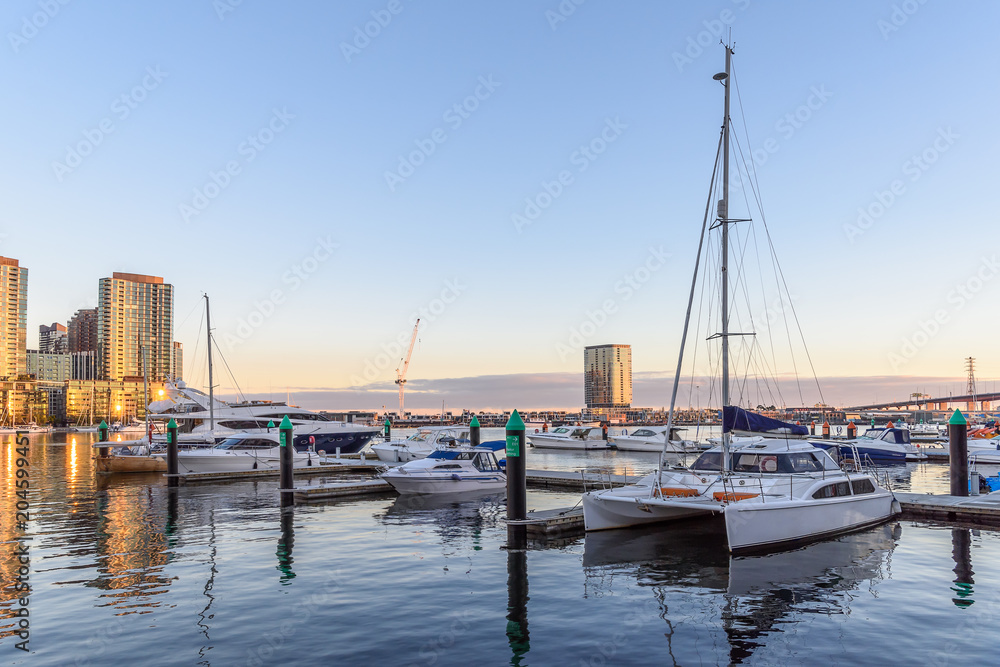Melbourne, Australia - Jun 11, 2017: Waterview of Docklands pier.