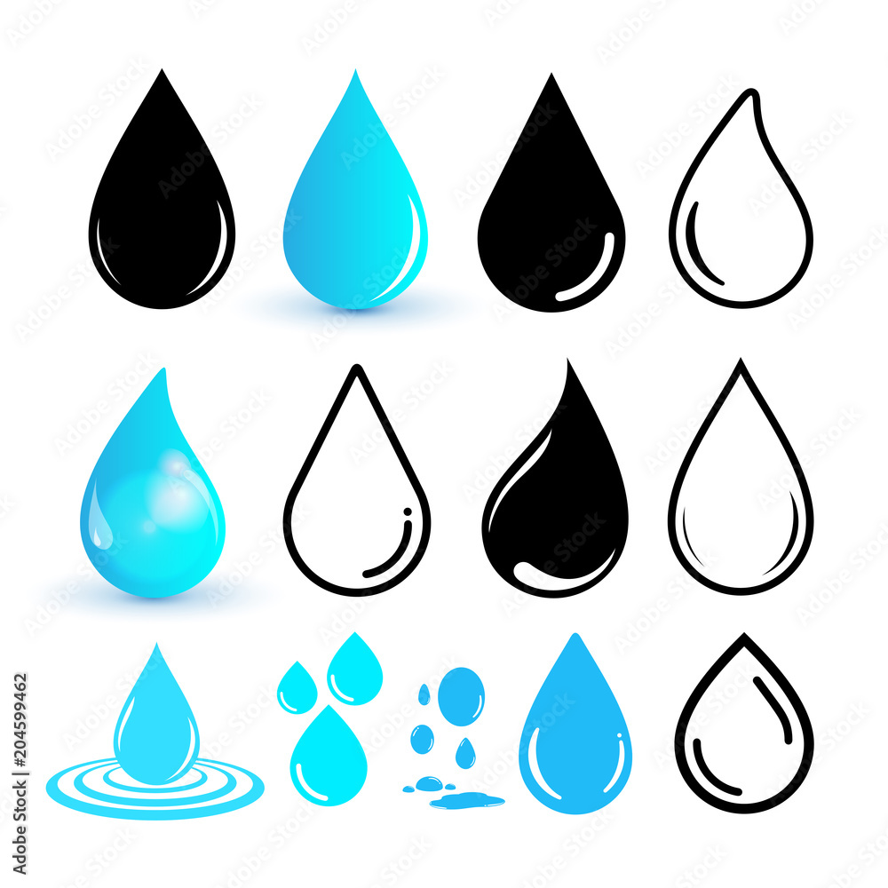 Set of water drop icon. Drop line icon. Flat design. Vector illustration. Isolated on white background Set of water drop icon. Drop line icon. Flat design. Vector illustration. Isolated on white background