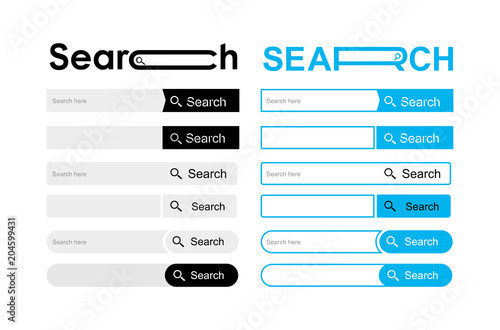 Set of search bar ui template. Flat design. Vector Illustration. Isolated on white background