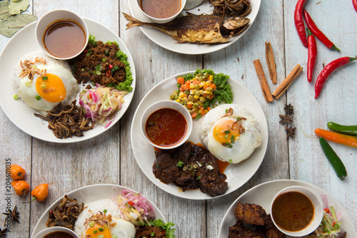 various malaysian rice and dishes