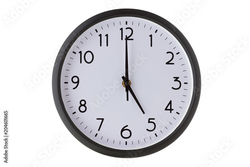 Round office wall clock on white,