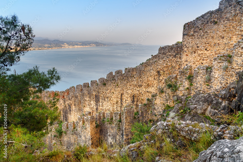 Alanya Castle Wall on sunset. Turkey