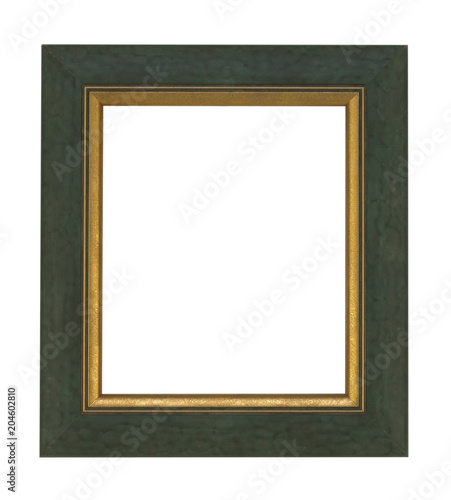 GREEN AND GOLD PICTURE FRAME ISOLATED ON WHITE BACKGROUND