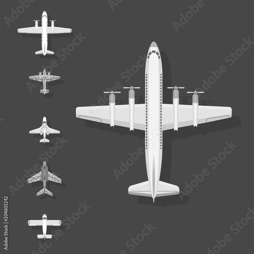 Airplane vector illustration top view plane and aircraft transportation travel way design journey object.