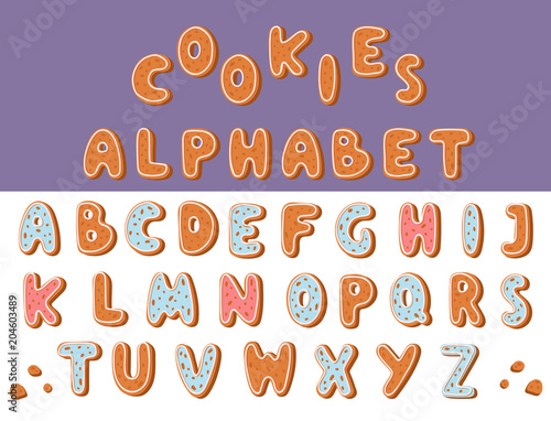 Gingerbread cookies alphabet holidays ginger cookie font text food biscuit xmas letter vector illustration