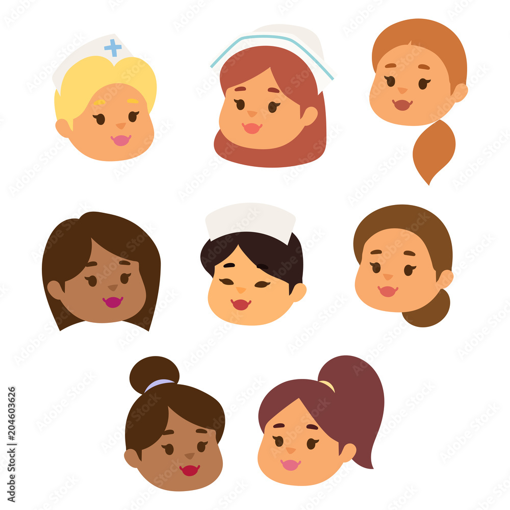 Doctor nurse character vector medical woman head staff flat design hospital team people doctorate illustration. Doctor nurse character vector medical woman head staff flat design hospital team people doctorate illustration.