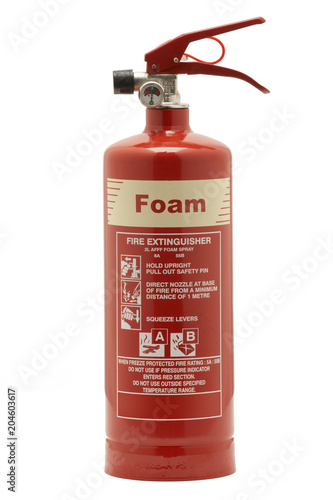 RED FOAM FIRE EXTINGUISHER ISOLATED ON WHITE BACKGROUND