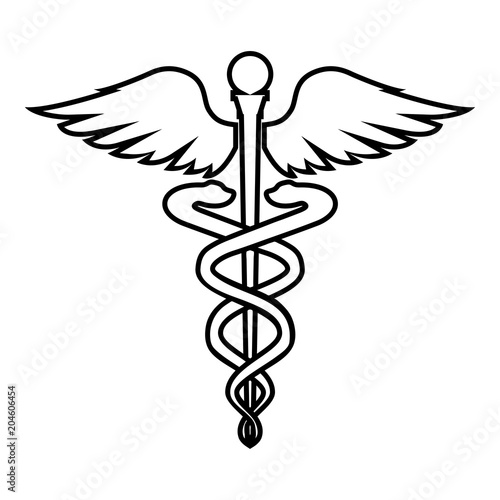 Caduceus health symbol Asclepius's Wand icon black color illustration flat style simple image