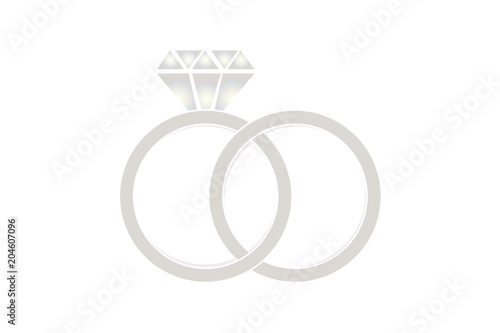 Marriage icon. Two bonded wedding rings. Diamond. Couple wedding anniversary