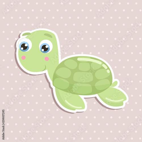 Cute sea turtle sticker vector illustration. Flat design.