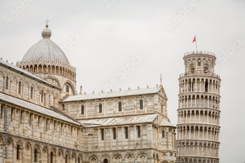 Pisa Cathedral, Roman Catholic cathedral dedicated to the Assumption of the Virgin Mary and the Leaning Tower of Pisa, bell tower of cathedral in Pisa, Italy.