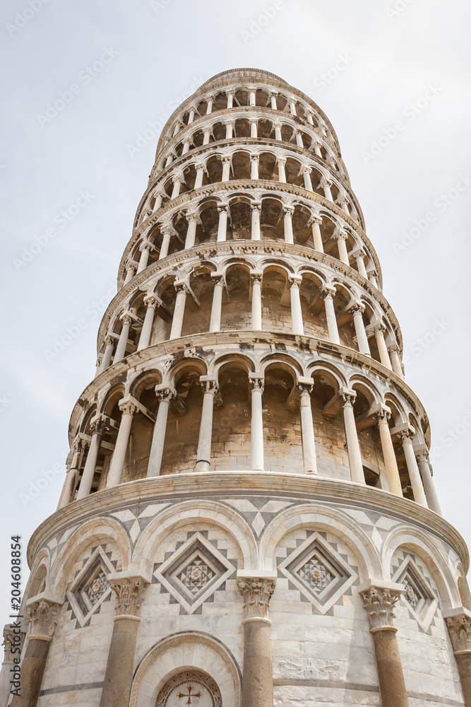 The Leaning Tower of Pisa, freestanding bell tower in Pisa, Italy.