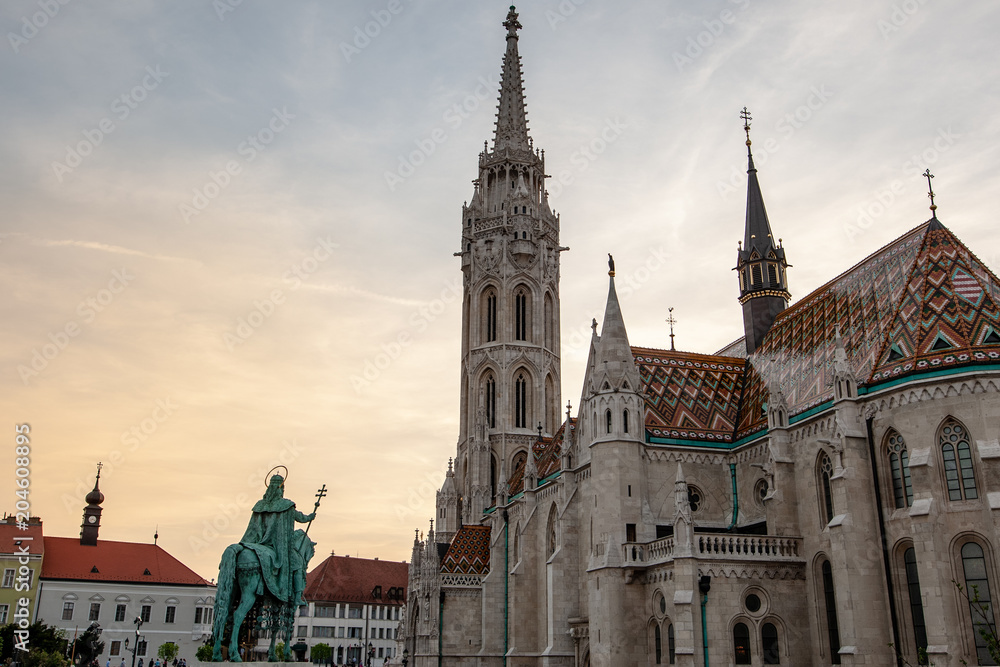 St. Matthias Church in Buda Castle district during sunset in Budapest, Hungary