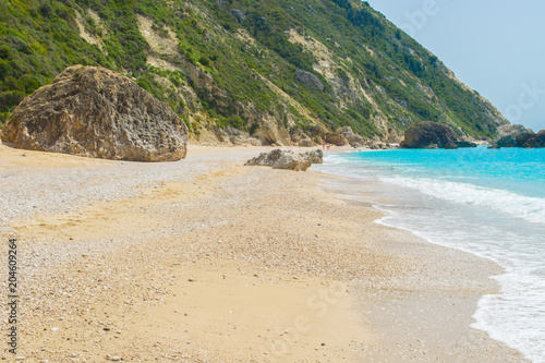 Fototapeta Naklejka Na Ścianę i Meble -  Megali Petra (big rock) beach in Lefkada ionian island in Greece. 