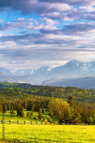 Evening light in spring. Sunset in Tatra Mountains, Poland