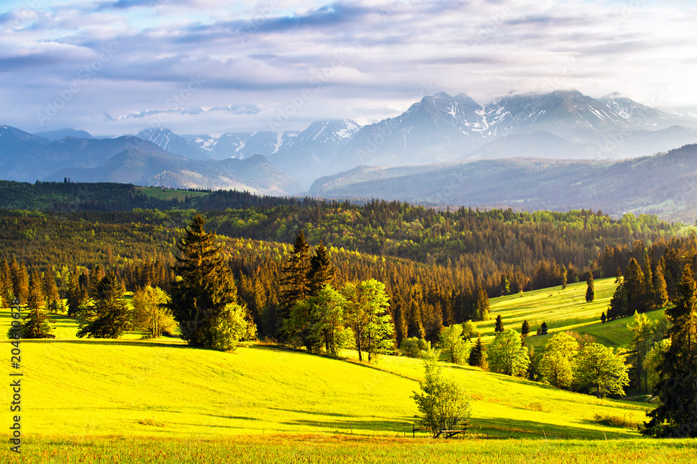 Evening light in spring. Sunset in Tatra Mountains, Poland