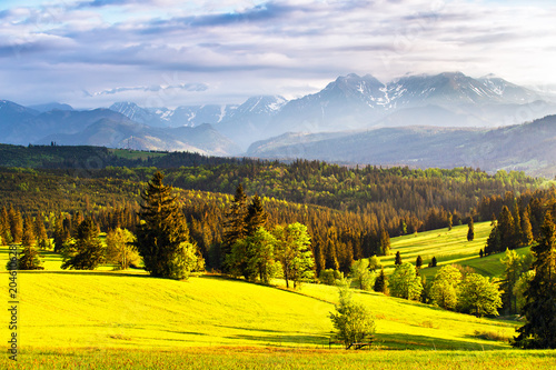 Evening light in spring. Sunset in Tatra Mountains  Poland