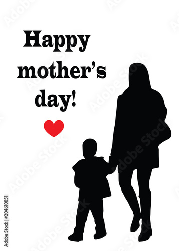 happy mothers day card - black silhouette mother and child