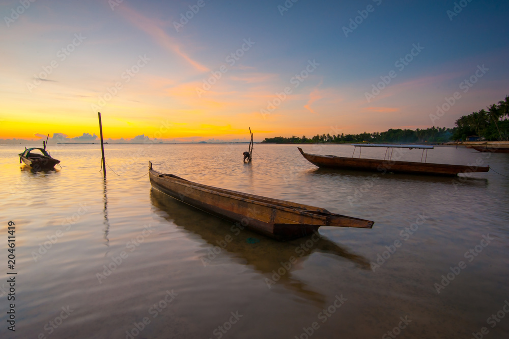 sunset moment and boat, Batam, Indonesia