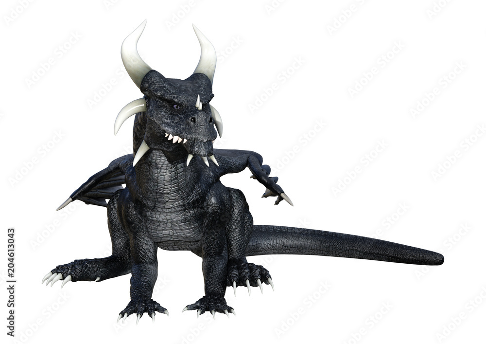 Fototapeta premium 3D Rendering Fantasy Black Dragon on White