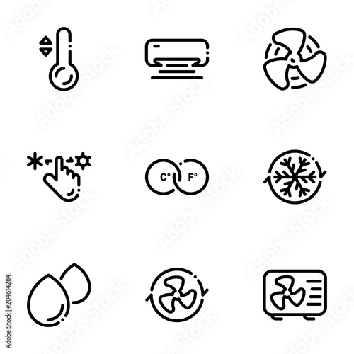 Set of black icons isolated on white background, on theme Air-conditioning photo